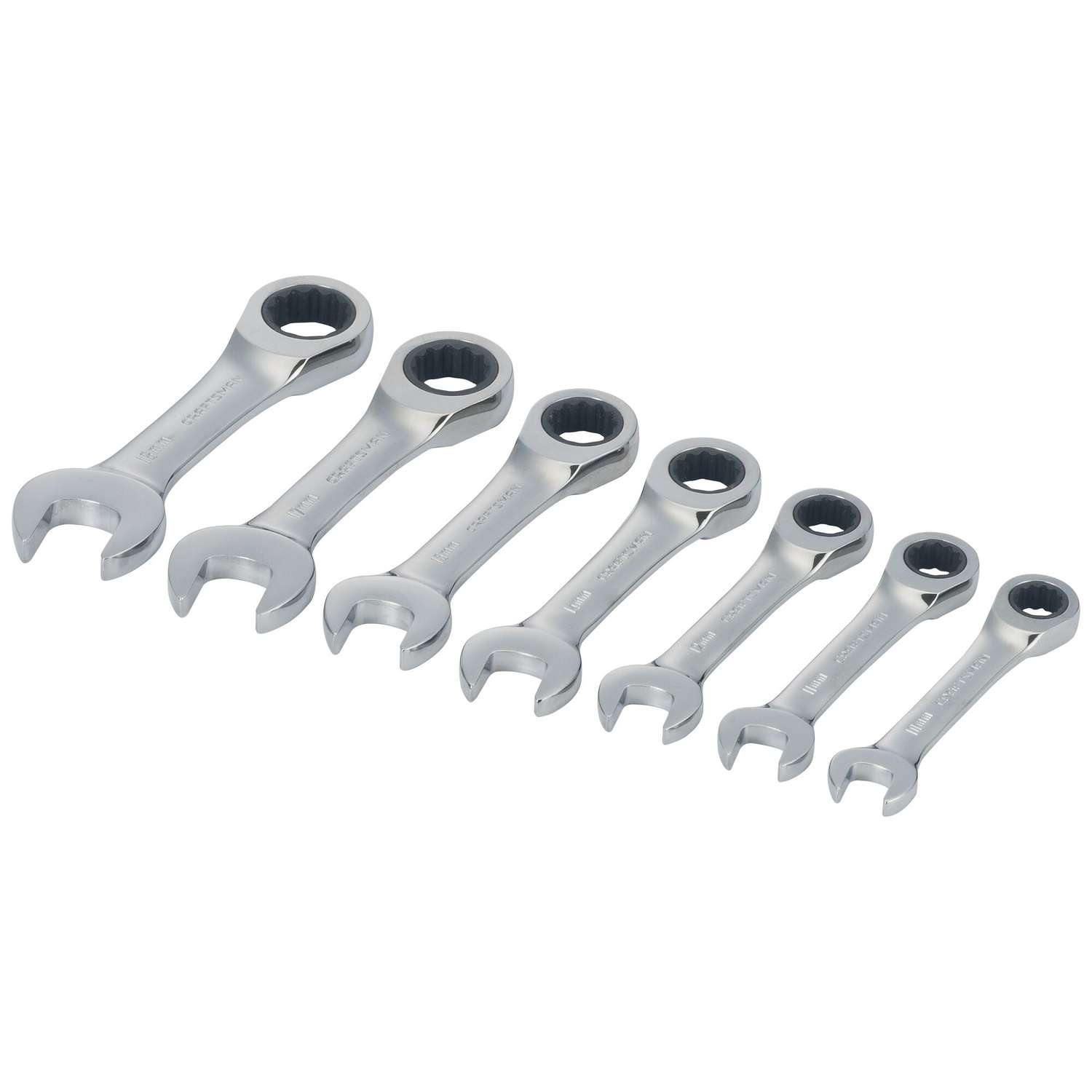 MAXIMUM Stubby Flex Head Ratcheting Wrench Set, SAE, Nickel-Chrome Plating,  7-pc