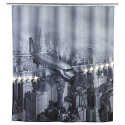 Wenko 79 in. H X 71 in. W Gray/White Old Plane Shower Curtain W/Hooks Polyester