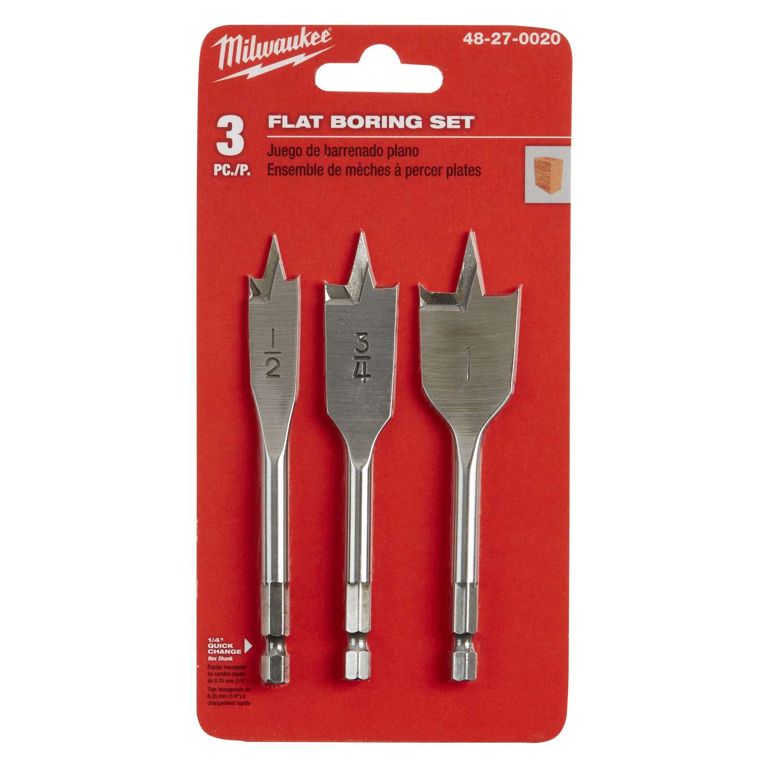 Milwaukee 4.5 in. L Flat Boring Auger Bit Set Carbon Steel 3 pc. Ace