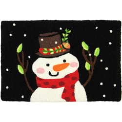 Jellybean Snowman at Night 20 in. W X 30 in. L Multi-Color Pattern Polyester Accent Rug