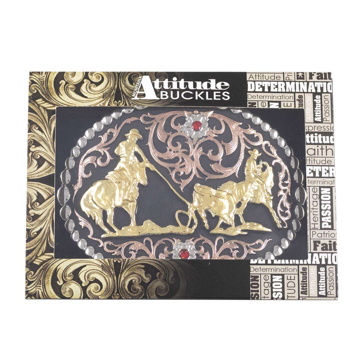 Montana Silversmiths Tri Color Team Roper Belt Buckle Brass 1 pk Ace