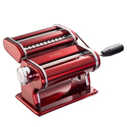 Fantes Red Stainless Steel/Wood Pasta Machine with Double Pasta Cutter