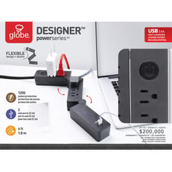 Globe Electric Designer Series 6 ft. L 5 outlets Power Strip with USB Ports Black