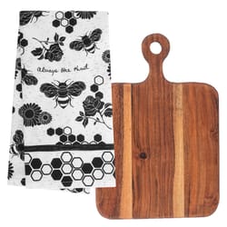 Karma 8 in. L X 12 in. W X 1 in. Acacia Wood Bee Tea Towel with Cutting Board