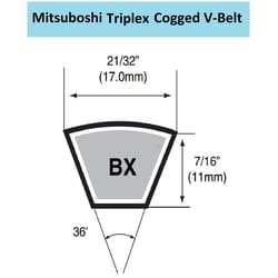 Mitsuboshi Triplex Rawedge Cogged Raw Edge Cogged V-Belt 0.66 in. W X 88 in. L For All Motors