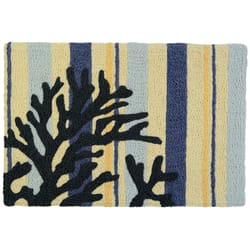 Jellybean 20 in. W X 30 in. L Multicolored Blue Coral on Weathered Boards Polyester Rug