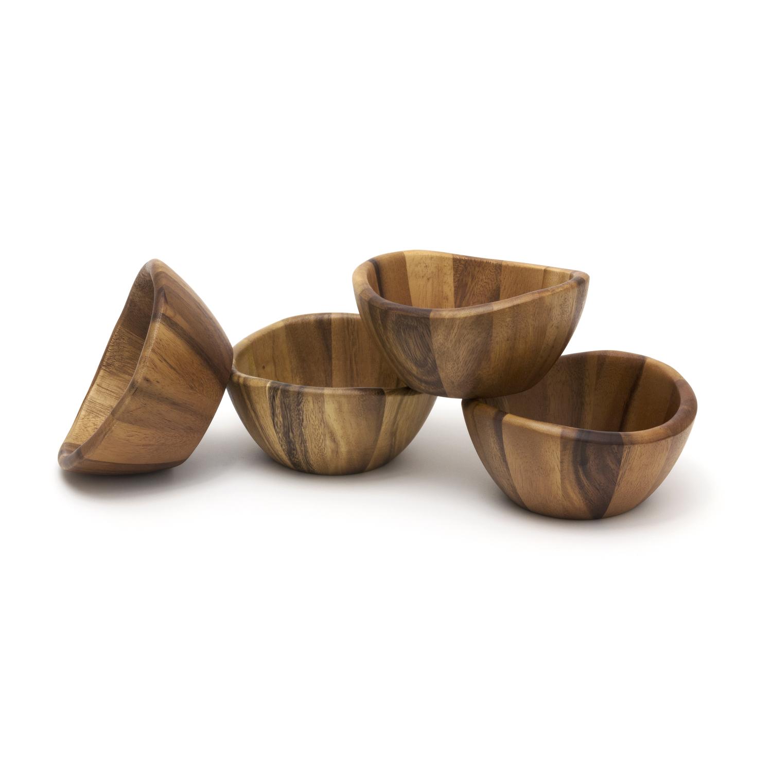 Lipper International Natural Acacia Wood Contemporary Wave Bowl 6 in. D 4 pc Sansujyuku sansujyuku.com