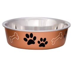 Loving Pets Bella Copper Bone/Paw Print Stainless Steel 28 oz Pet Bowl For Dogs
