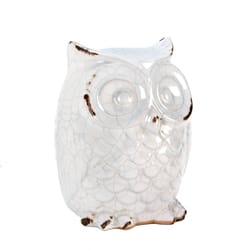 Accent Plus Crackle Owl 6.5 in. H X 4.75 in. W X 4.625 in. L White Ceramic Statue