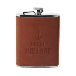 Pavilion Man Out 8 oz Brown/Silver Leather/Stainless Steel Flask