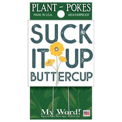 My Word! Multicolored Wood 4 in. H Suck It Up Buttercup Plant Pokes