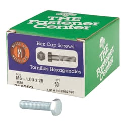 HILLMAN M6-1.00 mm D X 25 mm L Heat Treated Steel Hex Head Cap Screw 50 pk