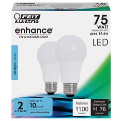 Feit Enhance A19 E26 (Medium) LED Bulb Daylight 75 Watt Equivalence 2 pk