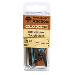 HILLMAN 3/16 in. D X 3 in. L Round Zinc-Plated Steel Toggle Bolt 2 pk