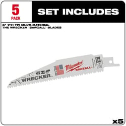 Milwaukee The Wrecker 6 in. Bi-Metal Demolition Reciprocating Saw Blade 7/11 TPI 5 pk
