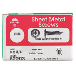 Hillman No. 8 X 3/4 in. L Phillips Truss Head Sheet Metal Screws 100 pk