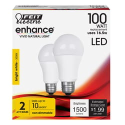 Feit Enhance A19 E26 (Medium) LED Bulb Bright White 100 Watt Equivalence 2 pk