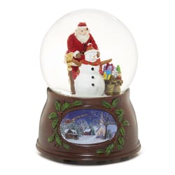 Roman Glitter Dome Multicolored Santa Building a Snowman Musical Table Decor 5.5 in.