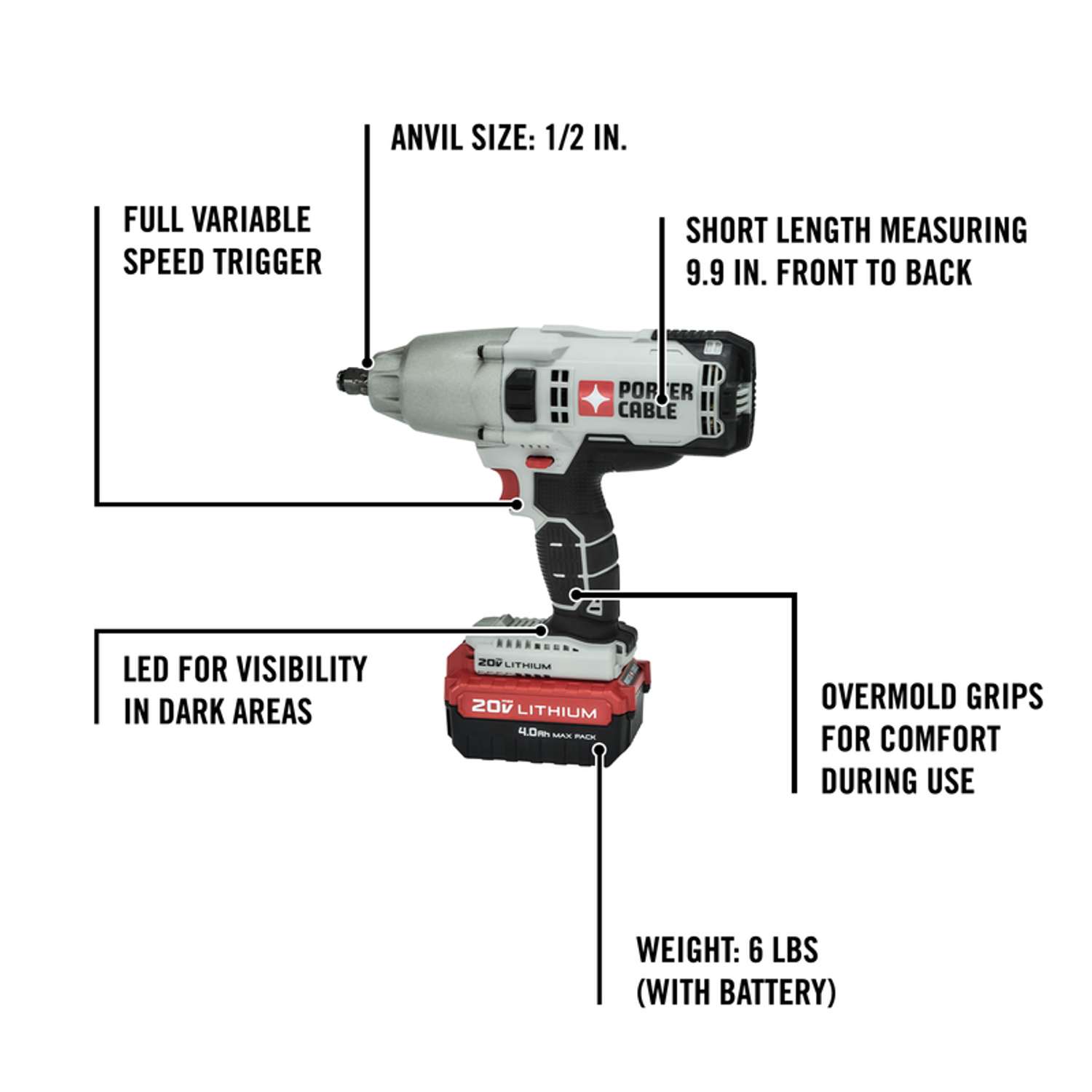 Porter Cable 20V 1/2 in. Cordless Brushed Impact Wrench Kit (Battery   Charger) Ace Hardware