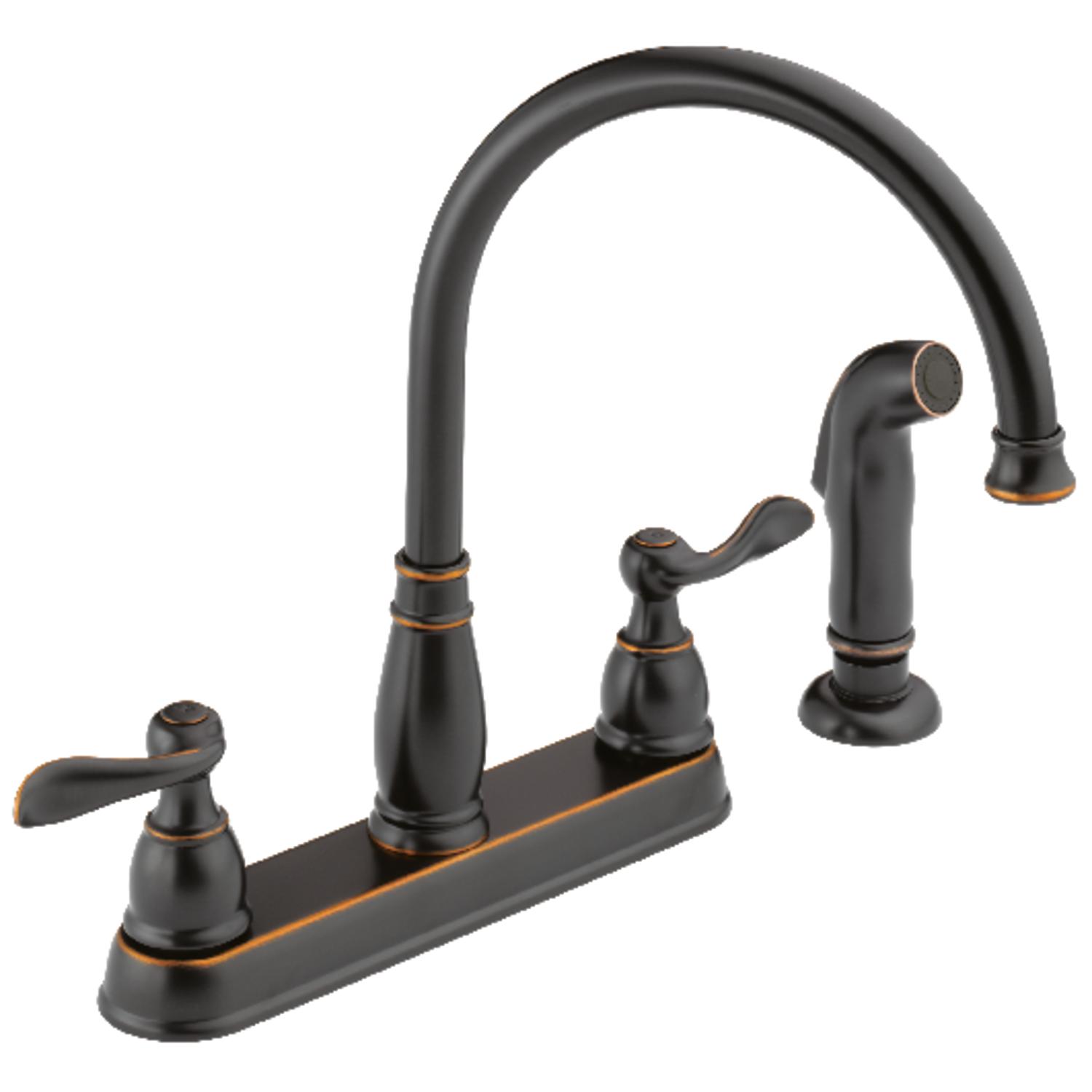 Delta?Windemere?Oil Rubbed Bronze Two Handle Kitchen Faucet with Matching Side Spray (21996LF-08)