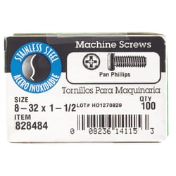 HILLMAN No. 8-32 Ga. X 1-1/2 in. L Phillips Flat Head Stainless Steel Machine Screws 100 pk