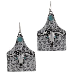 Montana Silversmiths Women's Longhorn Cow Tag Silver/Turquoise Earrings