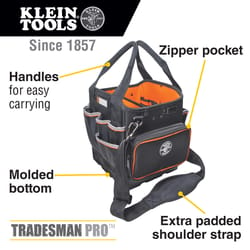 Klein Tools Tradesman Pro 10-1/4 in. W X 12-1/4 in. H Ballistic Nylon Tote Bag 40 pocket Black/Orang