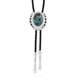 Montana Silversmiths Unisex The Pioneer's Turquoise Round Silver Bolo Tie Water Resistant