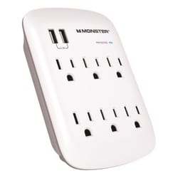 Monster Just Power It Up 0 ft. L 6 outlets Wall Tap Surge Protector w/USB White 1200 J