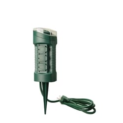 Woods 6 Outlet Power Stake Timer 125 V Green