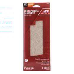 Ace 9 in. L X 3-2/3 in. W 100 Grit Aluminum Oxide Sandpaper 6 pk