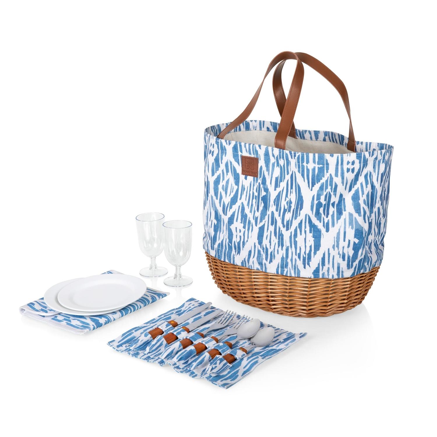 Picnic Time Blue/White Wicker Picnic Basket Sansujyuku sansujyuku.com