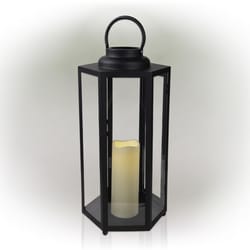 Alpine 18 in. Glass/Plastic Decorative Black Flameless Lantern