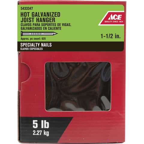 Ace 1-1/2 in. Joist Hanger Hot-Dipped Galvanized Steel Nail Flat Head 5 lb Ace 1-1/2 in. Joist Hanger Hot-Dipped Galvanized Steel Nail Flat Head 5 lb