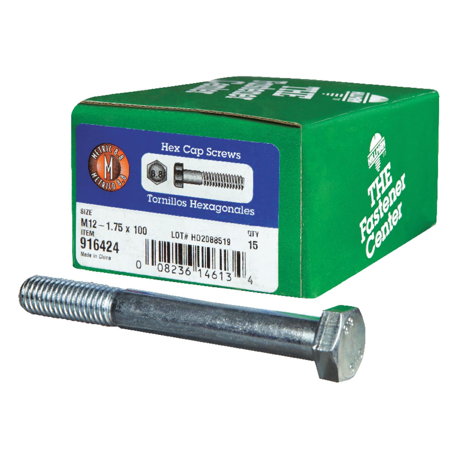 Hillman M12-1.75 mm D X 100 mm L Heat Treated Steel Hex Head Cap Screw 15 pk Hillman M12-1.75 mm D X 100 mm L Heat Treated Steel Hex Head Cap Screw 15 pk