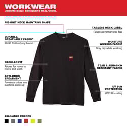 Milwaukee XL Long Sleeve Unisex Crew Neck Black Heavy Duty Shirt