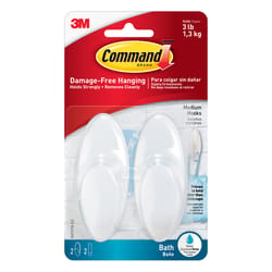 3M Command Medium Plastic Bath Hook 3.375 in. L 2 pk