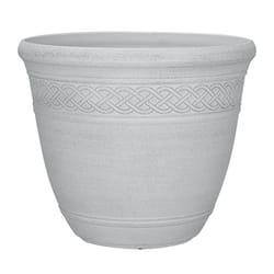 L&G Solutions 14 in. H X 16 in. D Polyresin Stone Planter White