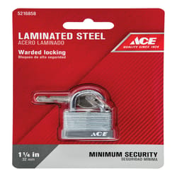 Ace 15/16 in. H X 1-1/4 in. W X 11/16 in. L Laminated Steel Warded Locking Padlock
