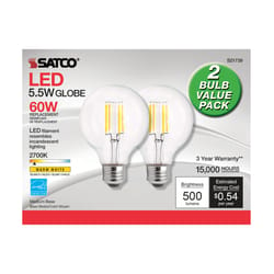 Satco G25 E26 (Medium) LED Bulb Warm White 60 Watt Equivalence 2 pk