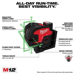 Milwaukee M12 2 beam Self Leveling Cross-Line Laser Kit 165 ft. 1 pc