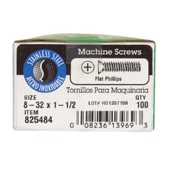 HILLMAN No. 8-32 Ga. X 1-1/2 in. L Phillips Flat Head Stainless Steel Machine Screws 100 pk