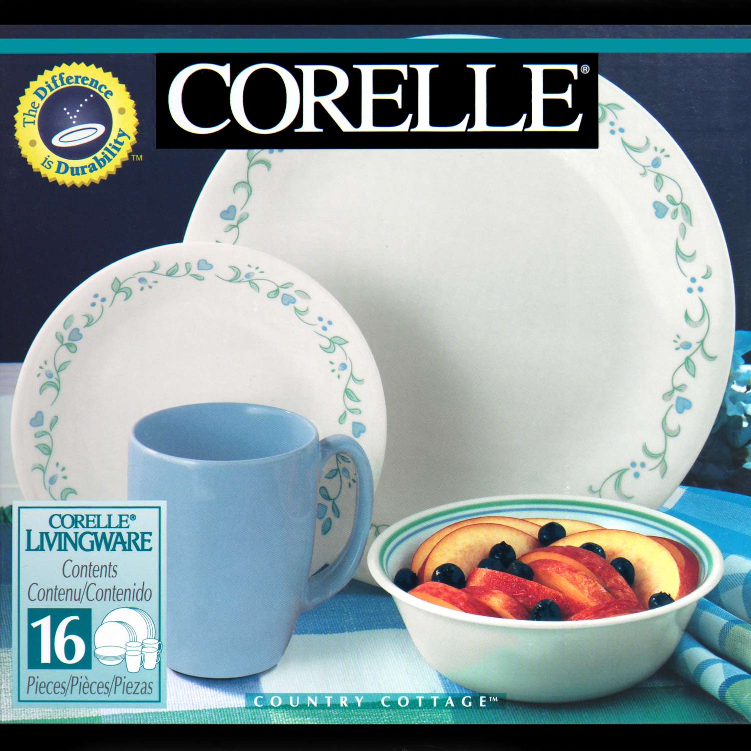 Corelle Country Cottage, White and Green Round 12-Piece Dinnerware