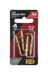 Ace Small Polished Brass Green Brass 1.5 in. L Shoulder Hook 8 lb 4 pk