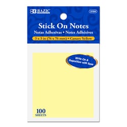 Bazic Products 3 in. W X 3 in. L Yellow Sticky Notes 1 pad