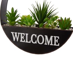 Glitzhome Black Metal 11.81 in. H Welcome Hanging Planter