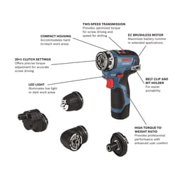 Bosch 12V Chameleon 1/4 in. Brushless Cordless 5-In-1 Drill Kit (Battery & Charger)