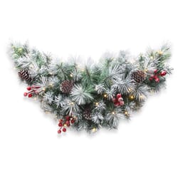 Glitzhome 3 ft. L LED Prelit Warm White Pinecones and Red Berries Wreath