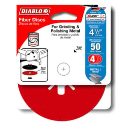 Diablo 4-1/2 in. D X 7/8 in. Aluminum Oxide Fiber Disc 50 Grit 4 pk