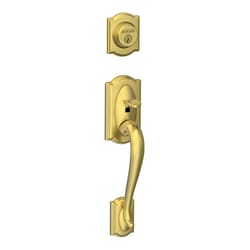 Schlage F Series Camelot Satin Brass Handleset 1-3/4 in.